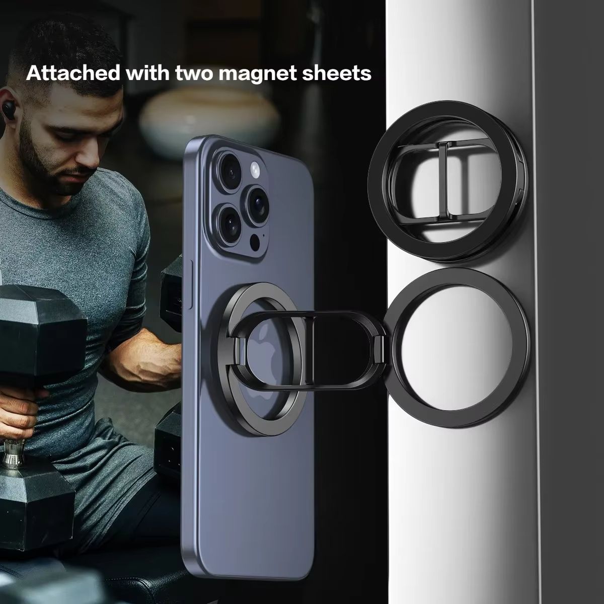 Double-Sided Magnetic Phone Ring Holder for MagSafe Kickstand Magnet Grip for IPhone 16 15 14 13 12 Pro Android Phone Stand