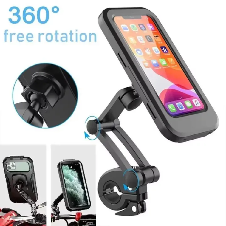 Waterproof Motorcycle Bike Mobile Phone Holder Support Universal Bicycle GPS 360° Swivel Adjustable Motorcycle Cellphone Holder