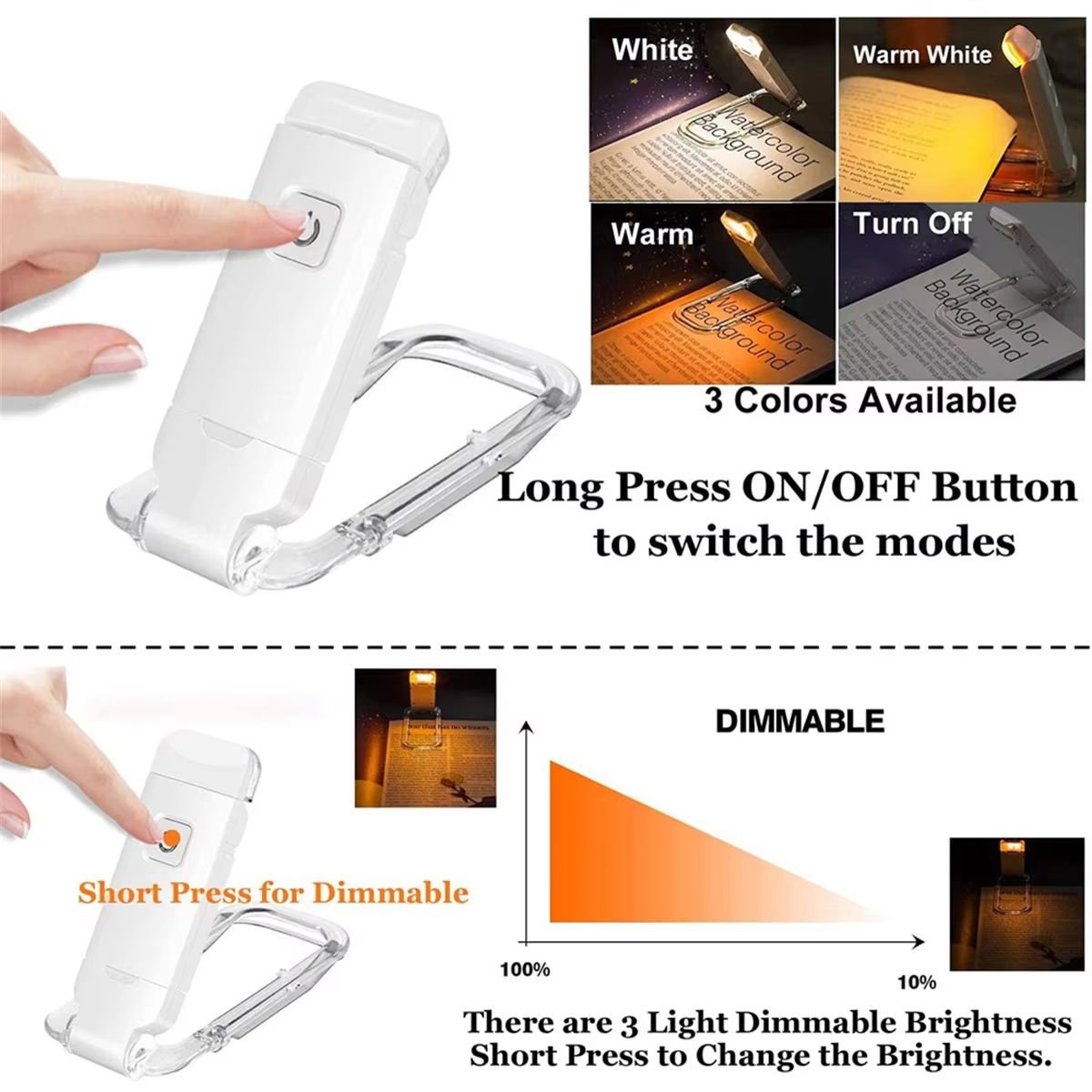 LED USB Rechargeable Book Light Eye Protection Adjustable Brightness Portable Clip On Reading Lamp for Night Reading in Bed