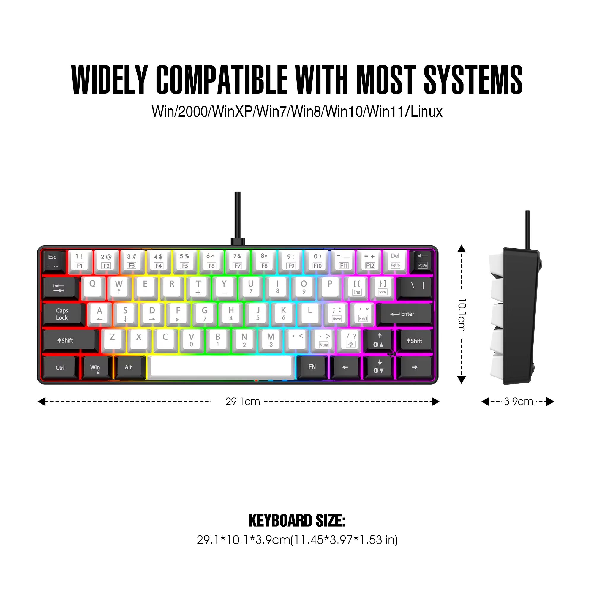 60% wired game keyboard, RGB backlit ultra-compact mini keyboard, waterproof mini compact 61 keys, suitable for PC/Mac gamers, t