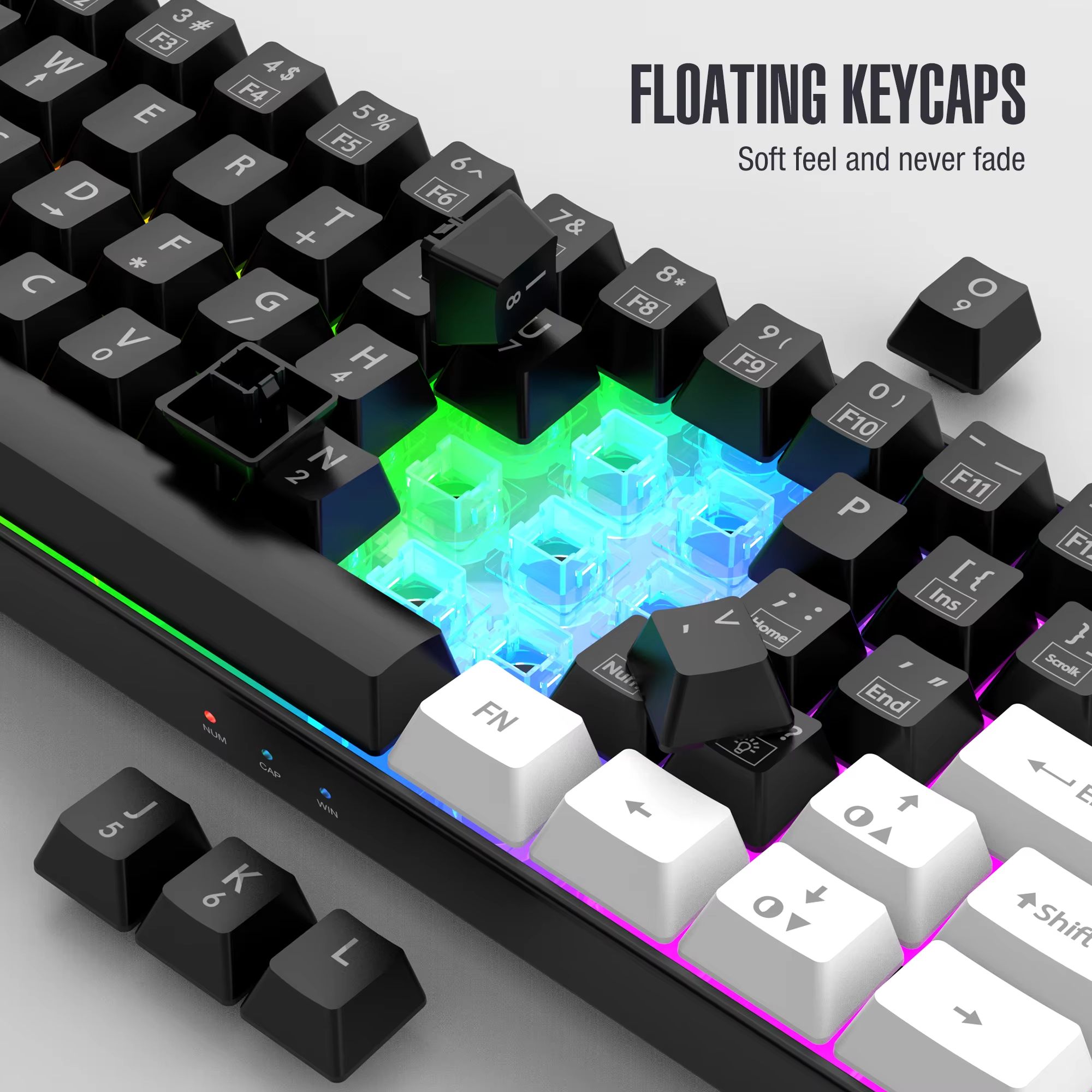 60% wired game keyboard, RGB backlit ultra-compact mini keyboard, waterproof mini compact 61 keys, suitable for PC/Mac gamers, t