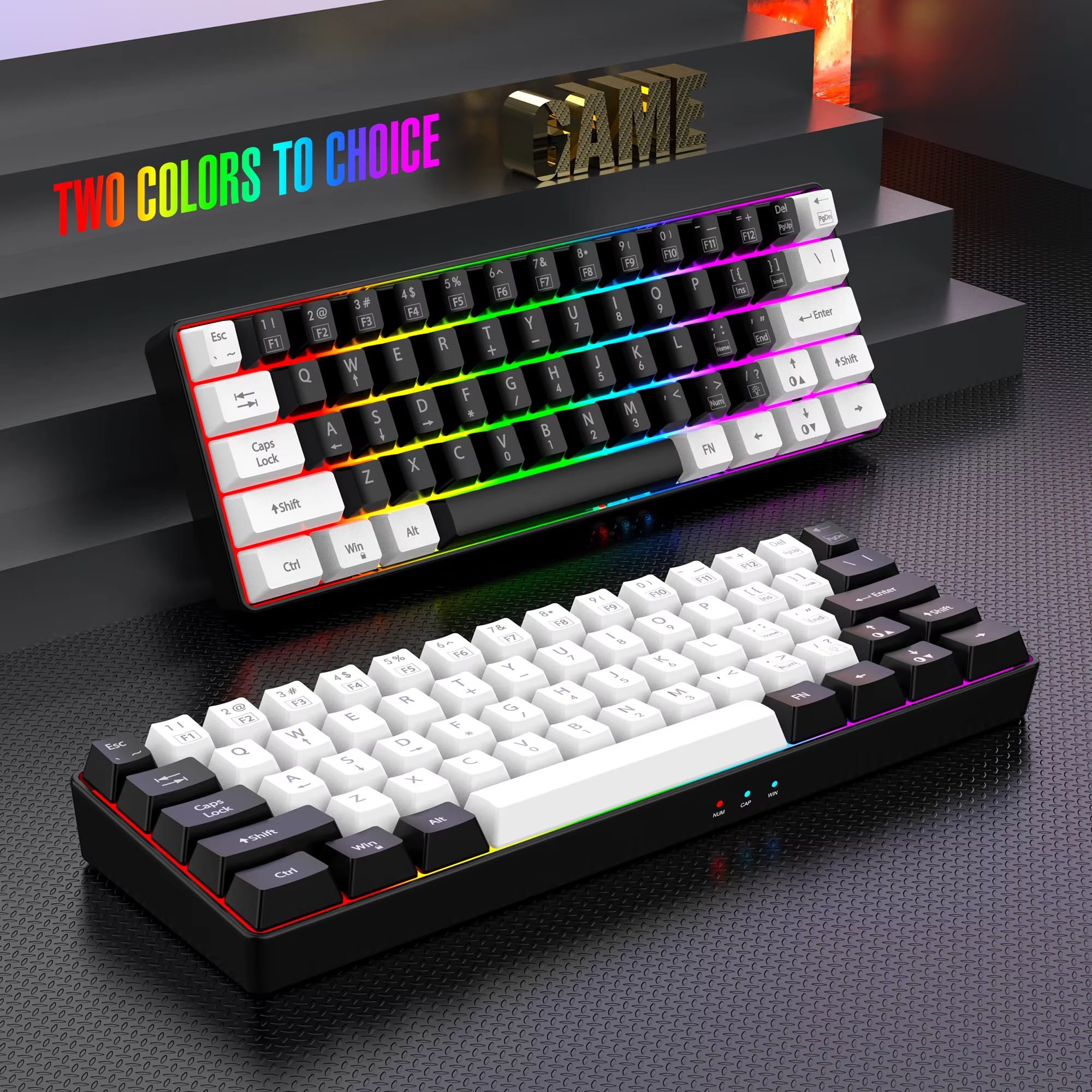60% wired game keyboard, RGB backlit ultra-compact mini keyboard, waterproof mini compact 61 keys, suitable for PC/Mac gamers, t