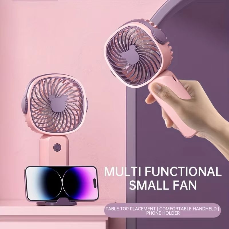 Handheld Outdoor Fans 5 Leaves 3 Speed Built in Rechargeable Battery Foldable Portable Net Fans Lightweight Handy Mini Cute Fan