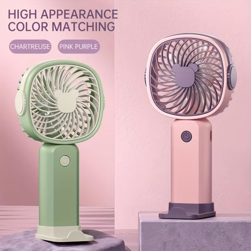 Handheld Outdoor Fans 5 Leaves 3 Speed Built in Rechargeable Battery Foldable Portable Net Fans Lightweight Handy Mini Cute Fan