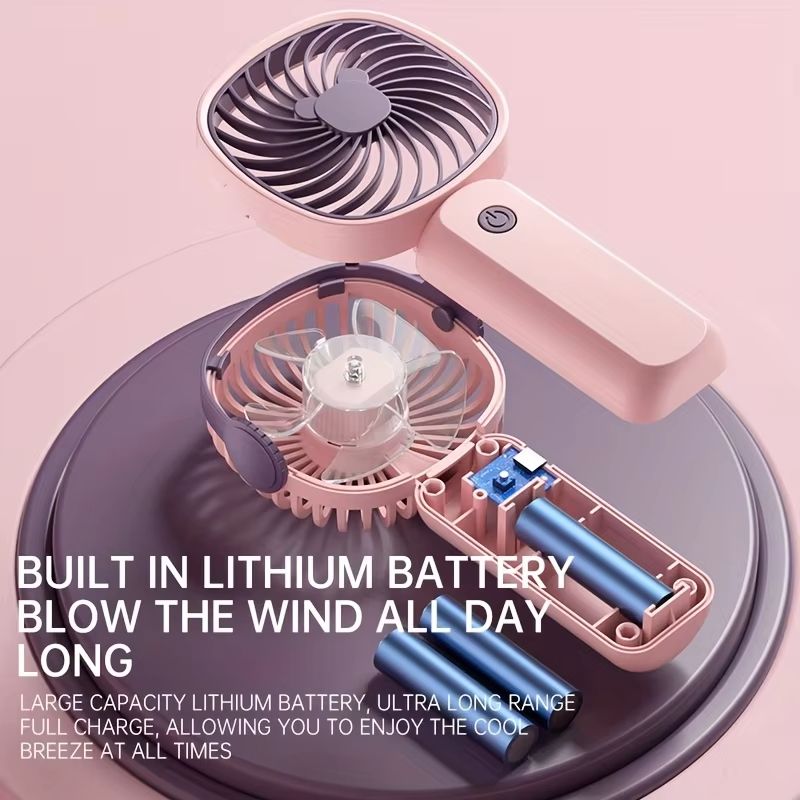 Handheld Outdoor Fans 5 Leaves 3 Speed Built in Rechargeable Battery Foldable Portable Net Fans Lightweight Handy Mini Cute Fan