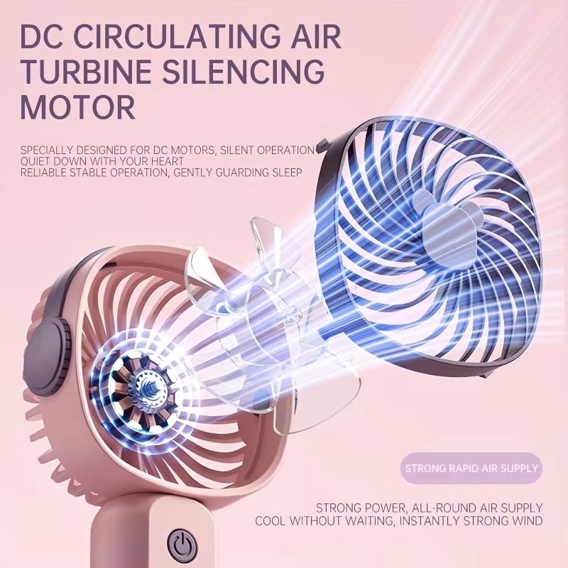 Handheld Outdoor Fans 5 Leaves 3 Speed Built in Rechargeable Battery Foldable Portable Net Fans Lightweight Handy Mini Cute Fan