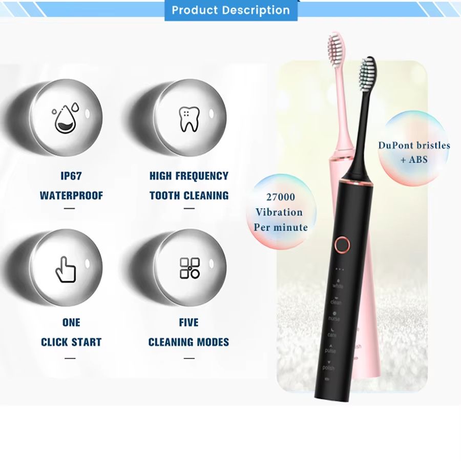 Portable 360 Degree Rotating Sonic Toothbrush with USB Rechargeable Rotary Electric Feature Soft Bristles Waterproof