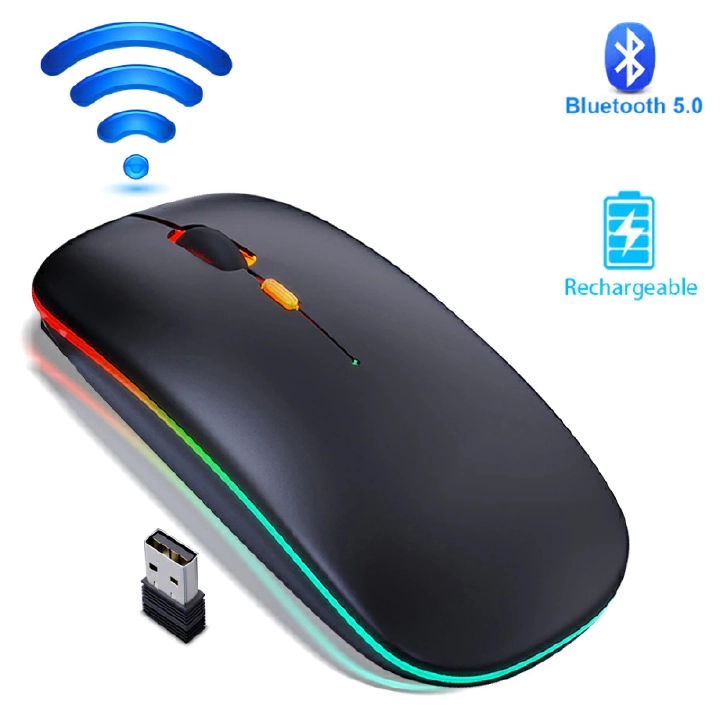 Wireless RGB Mouse 2.4G Ergonomic Optical Mouse, Computer Mouse for Laptop, PC, Computer, Chromebook, Notebook, 6 Buttons, 24 Months Battery Life,Rechargeable,1600DPI,Gaming Mouse
