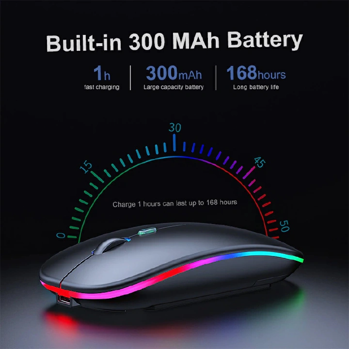 Wireless RGB Mouse 2.4G Ergonomic Optical Mouse, Computer Mouse for Laptop, PC, Computer, Chromebook, Notebook, 6 Buttons, 24 Months Battery Life,Rechargeable,1600DPI,Gaming Mouse