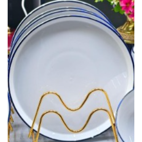 12pcs White  dinner set with blue ring. Dine in style
▪️4 Big plates 
▪️4 Side plates
▪️4 Bowls
 Elegant Ceramic Tableware – Durable, Stylish & Perfect for Family Dining or Guests