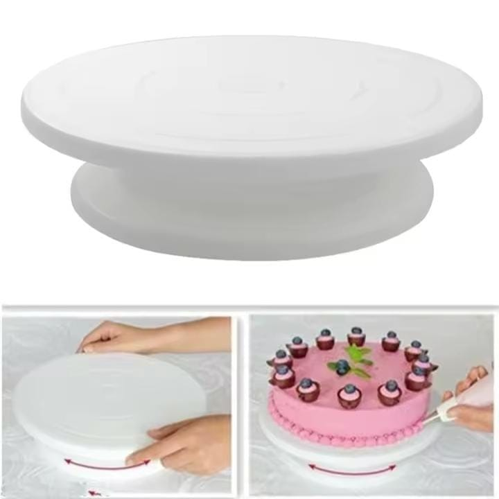 Rotating Cake Turntable Stand with Non-Slip Base-28 cm PLASTIC ROTATING CAKE DECORATING REVOLVING TURNTABLE BAKING STAND 360 DEGREE ROTATOR - WHITE