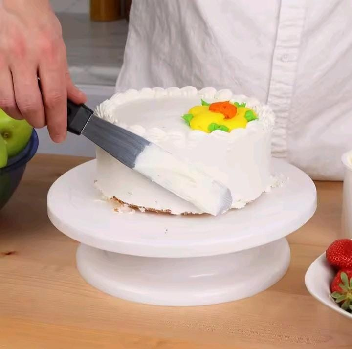 Rotating Cake Turntable Stand with Non-Slip Base-28 cm PLASTIC ROTATING CAKE DECORATING REVOLVING TURNTABLE BAKING STAND 360 DEGREE ROTATOR - WHITE