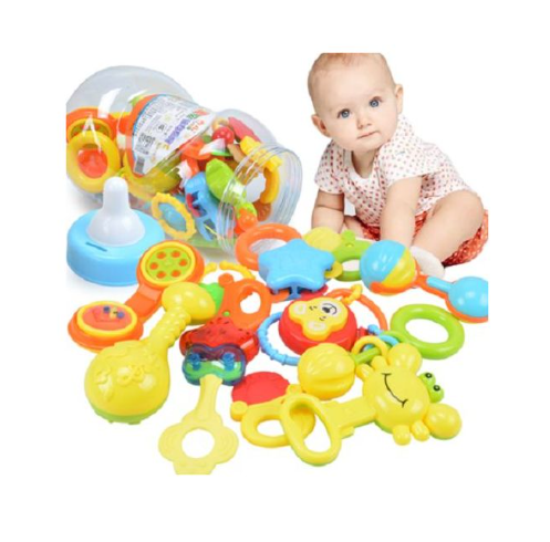 Baby Rattles & Teether Shakers Set with Storage Bank – 0-18 Months Toddler Toys, Safe BPA-Free Infant Sensory Development Toys, Early Learning Gift for Babies Boys & Girls