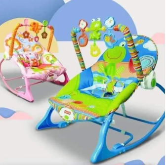 Infant to Toddler Baby Rocker with Musical Toy Bar & Soothing Vibrations – Adjustable Recline, Detachable Toys, Sturdy Frame, Comfort Seat for Boys & Girls (Blue/Pink)