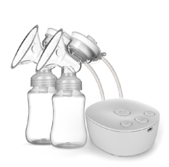 Double Electric Breast Pump with Milk Bottle – White, Portable Rechargeable Breastfeeding Pump, Adjustable Suction, Quiet Motor, BPA-Free, Comfortable Milk Expression for Nursing Mothers
