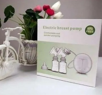 Double Electric Breast Pump with Milk Bottle – White, Portable Rechargeable Breastfeeding Pump, Adjustable Suction, Quiet Motor, BPA-Free, Comfortable Milk Expression for Nursing Mothers