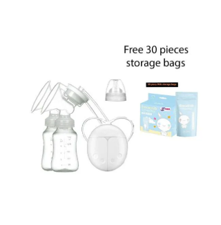 Double Electric Breast Pump with Milk Bottle + 30PCS Milk Storage Bags – Portable Rechargeable Quiet Breastfeeding Pump, BPA-Free, Adjustable Suction, Safe & Comfortable