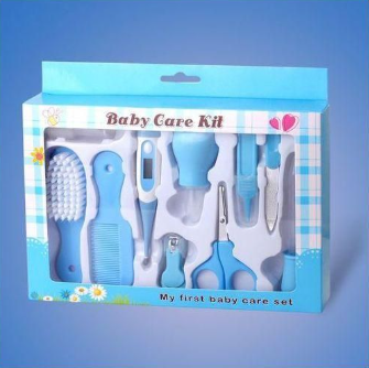 Baby Care Grooming Kit 10-in-1 Nursery Healthy Care Set – Blue | Infant Nail Clippers, Hair Brush, Comb, Scissors, Thermometer & Essential Baby Grooming Tools for Newborns & Toddlers