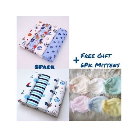 8Pack Baby Flannels Pure Cotton Receiving Blankets + FREE 6Pk Mittens | Soft Newborn Shawls, Multi-Purpose Baby Wraps, Breathable & Gentle Blankets for Infants & Toddlers