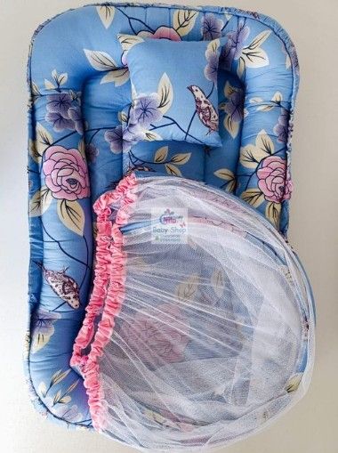 Baby Nest Co-sleeper With Removable Mosquito Net & Head Pillow | Soft Portable Baby Bed | Newborn Sleeping Nest | Infant Lounger for Travel & Home – Washable & Comfortable