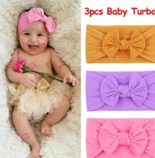 3Pcs Baby Bowknot Headband Set | Soft Elastic Turban Hairbands for Newborns, Girls & Boys | Cute Baby Headwear | Stretchy, Comfortable & Adorable Kids Gift Set