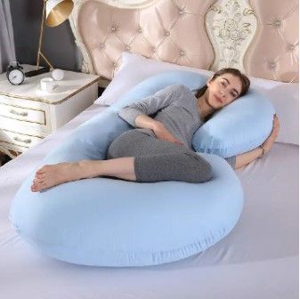 Pregnancy Pillow C-Shape for Pregnant Women | Full Body Maternity Support Pillow for Back, Hips, Legs, Stomach & Belly | Removable Cotton Cover, Grey & Blue