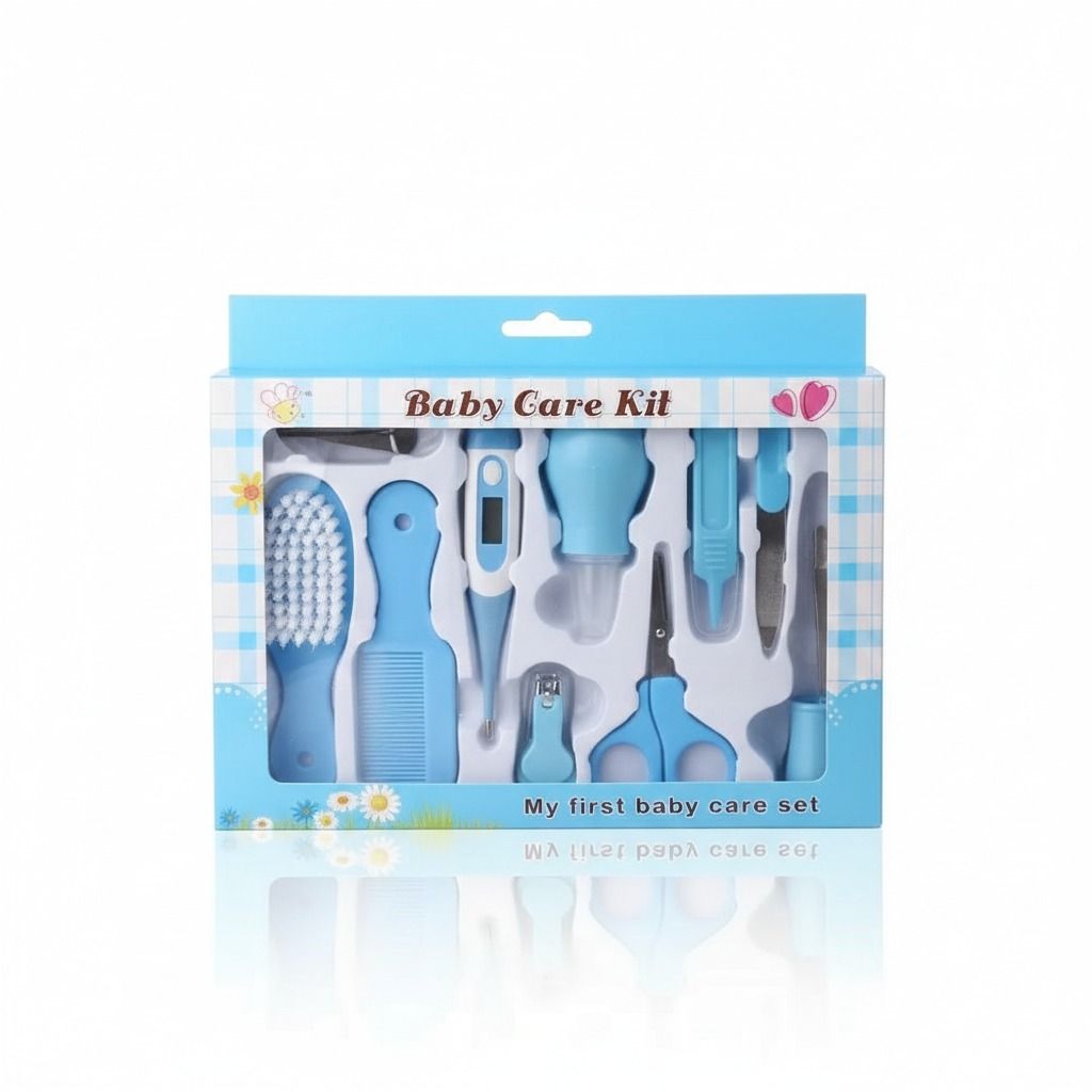 Baby Care Grooming Kit 10-in-1 Nursery Healthy Care Set – Blue | Infant Nail Clippers, Hair Brush, Comb, Scissors, Thermometer & Essential Baby Grooming Tools for Newborns & Toddlers ( care kit)