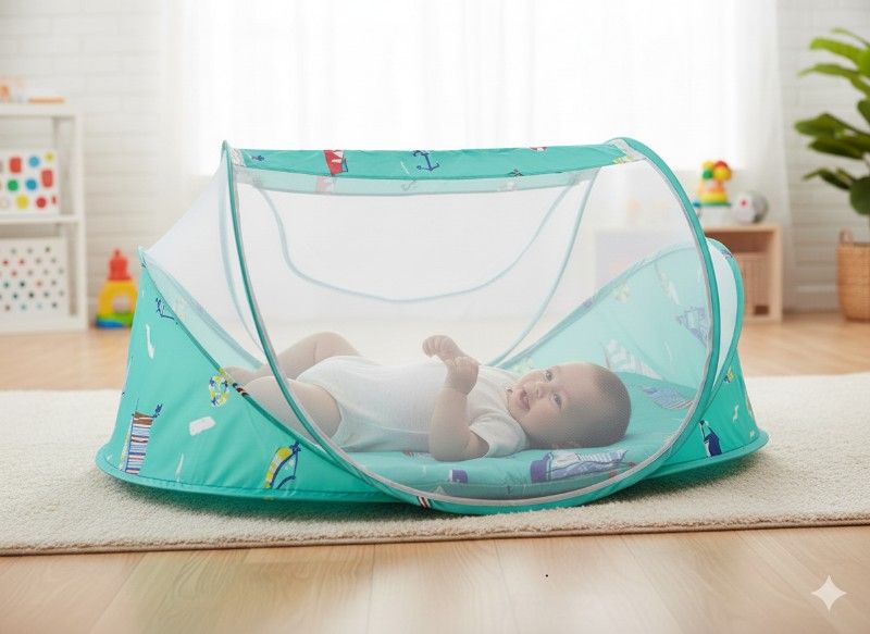 Portable Foldable Baby Sleeping Nest Cot with Mosquito Net – Lightweight Travel Baby Bed, Breathable Cotton Mattress, Insect Protection Dome, Newborn Sleeping Cot for Home & Outdoor Use