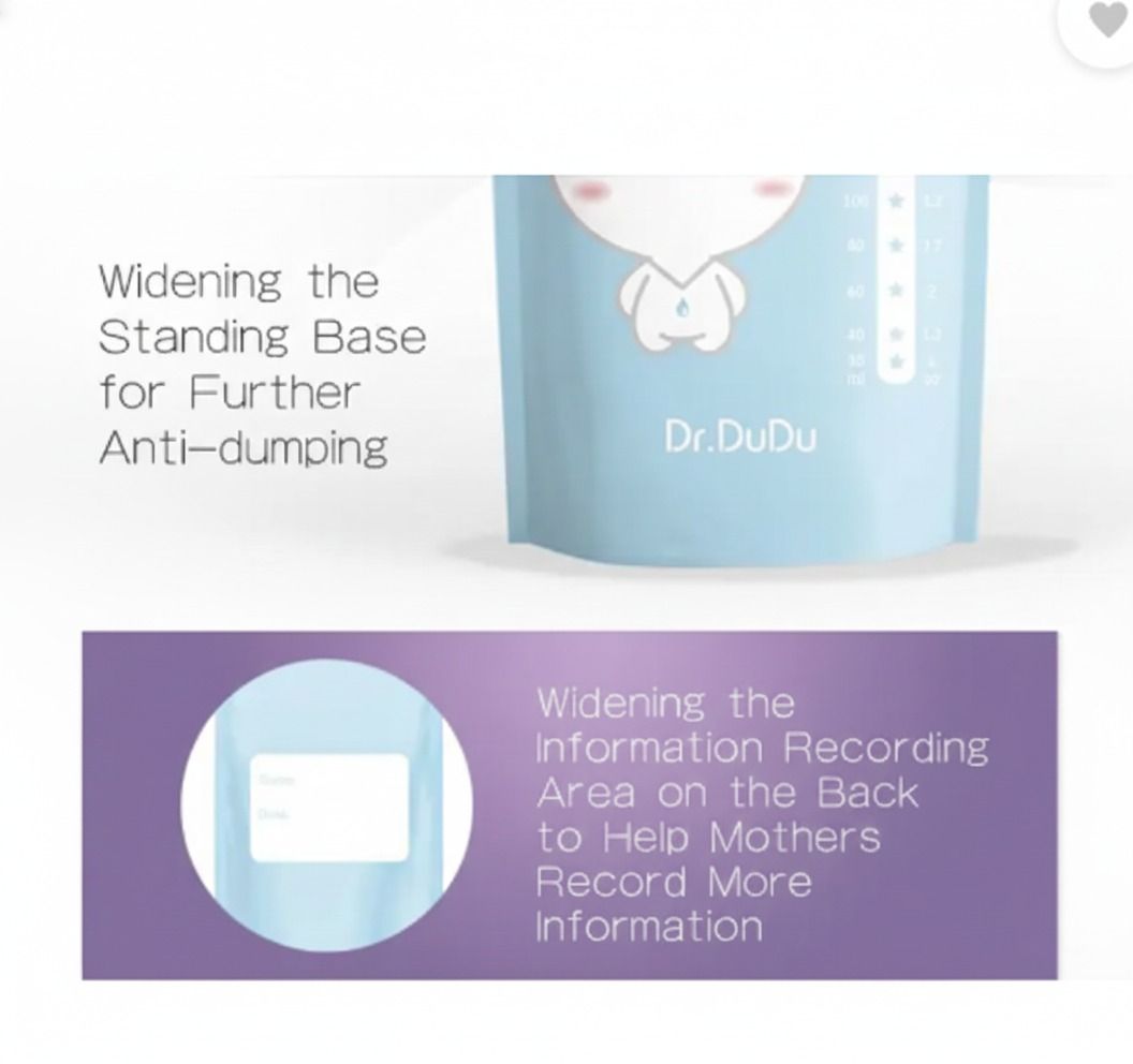 Dudu Dr. Dudu Breast Milk Storage Bags – 30pcs | BPA-Free, Leak-Proof, Pre-Sterilized Double-Zip Breastmilk Freezer Bags for Safe Breast Milk Storage & Feeding Convenience