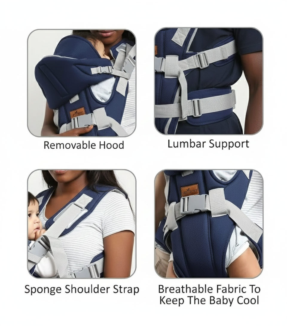 Ergonomic Hip Seat Baby Carrier with Hood – Breathable 3D Mesh, Back Support, Newborn to 20kg, 5-in-1 Carry Positions