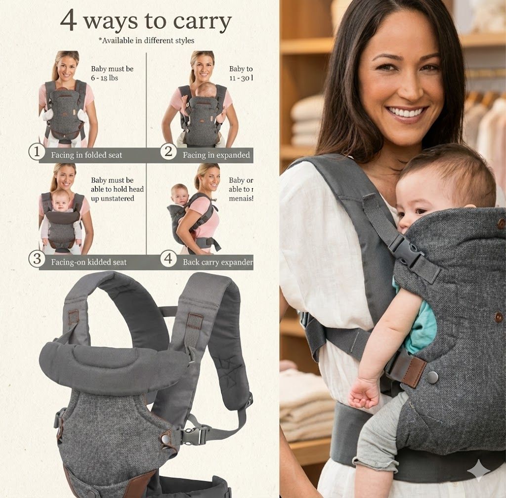 Infantino Flip Advanced 4-in-1 Baby Carrier – Ergonomic Adjustable Front & Back Carrier for Newborns & Toddlers, Soft, Breathable & Comfortable