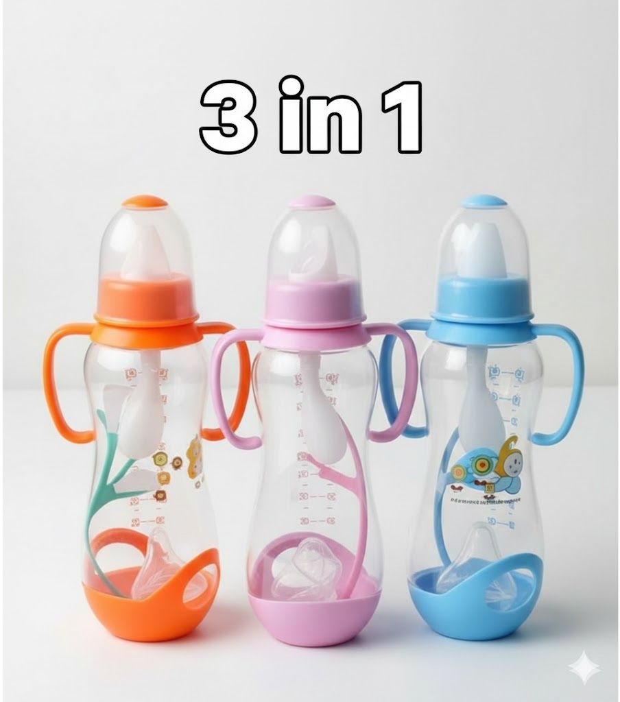 3PCS Baby Feeding Set | Water/Milk Bottles, Spoons, Nappy Holder | BPA-Free, Safe Essentials for Newborns, Infants & Toddlers | Durable Gift