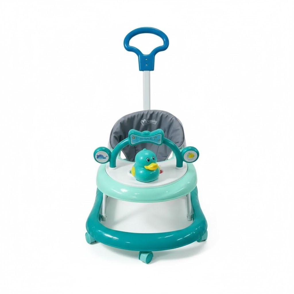 Momeasy 2-in-1 Baby Walker with Push Handle | Adjustable Height, Music & Activity Tray | Converts to Feeding Chair | Safe & Stable Infant Walker