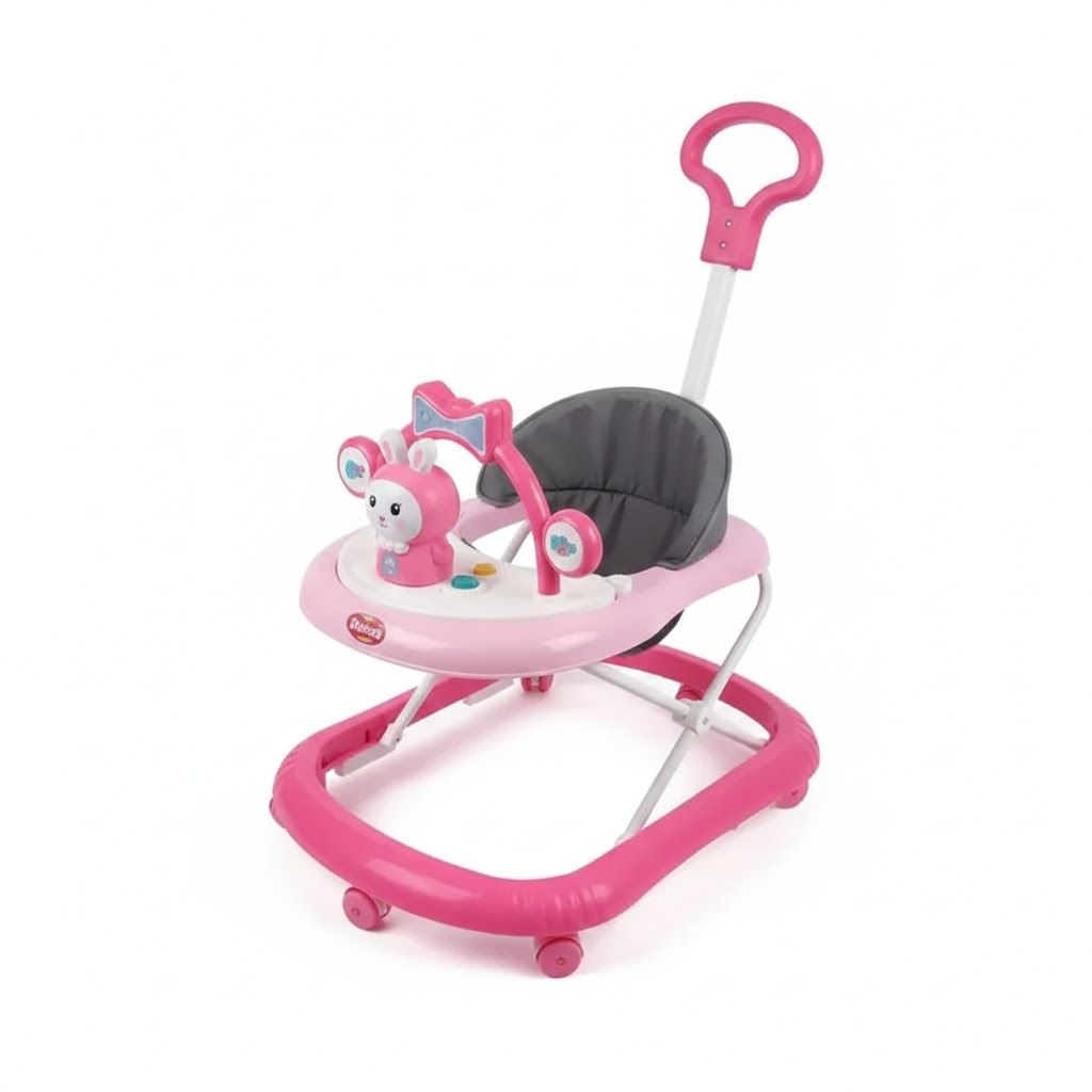 Momeasy 2-in-1 Baby Walker with Push Handle | Adjustable Height, Music & Activity Tray | Converts to Feeding Chair | Safe & Stable Infant Walker