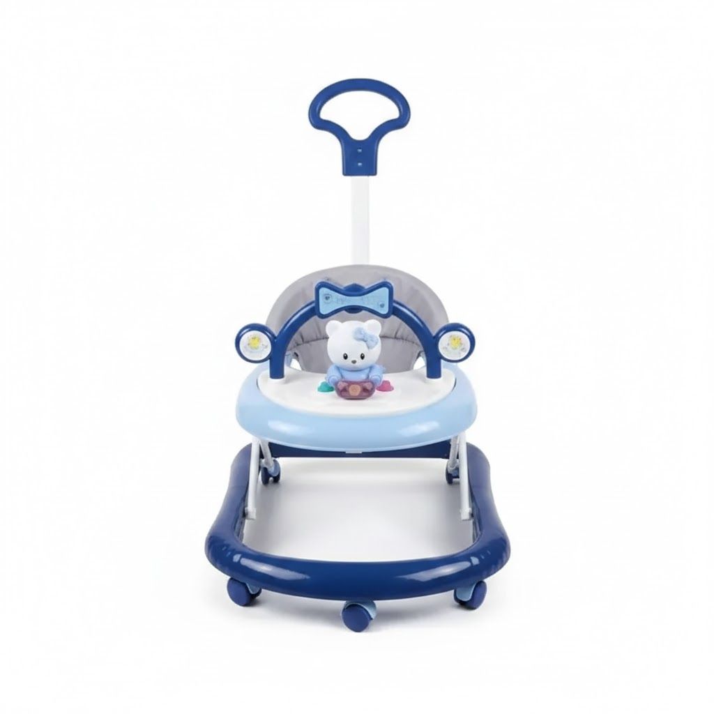 Momeasy 2-in-1 Baby Walker with Push Handle | Adjustable Height, Music & Activity Tray | Converts to Feeding Chair | Safe & Stable Infant Walker