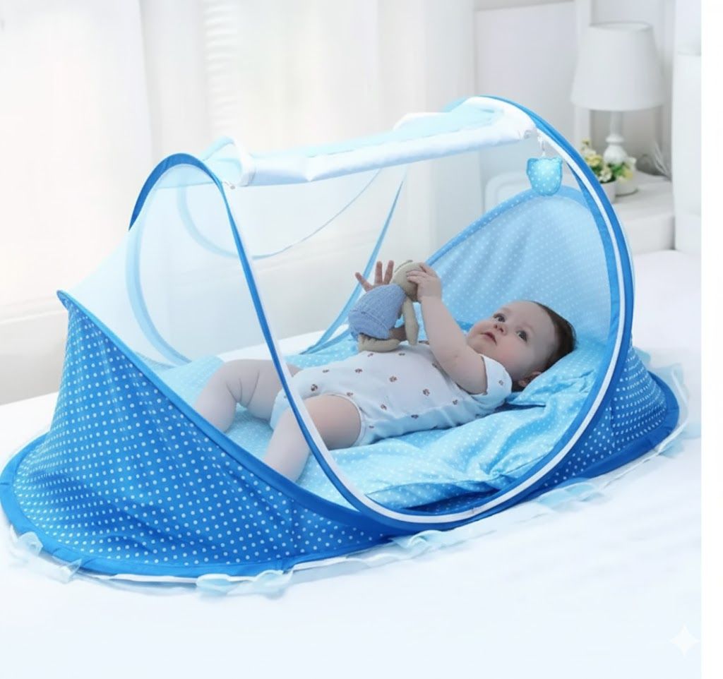 Portable Foldable Baby Sleeping Nest Cot with Mosquito Net – Lightweight Travel Baby Bed, Breathable Cotton Mattress, Insect Protection Dome, Newborn Sleeping Cot for Home & Outdoor Use