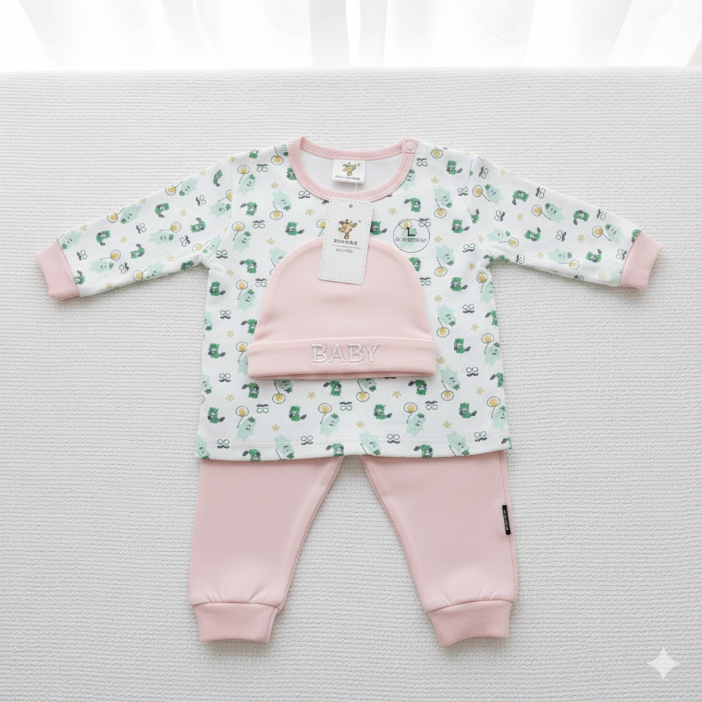 3-Piece Baby clothing Set: Long-Sleeve Top, Trousers & Hat | Pure Cotton Comfort for Infants (Unisex Styles)