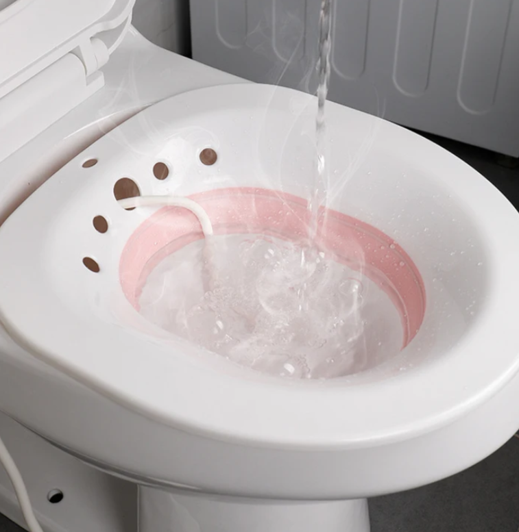 Foldable Sitz Bath for Toilet Seat with Flusher | Postpartum Care, Hemorrhoid Relief, Yoni Steam Basin, BPA-Free & Heat Resistant