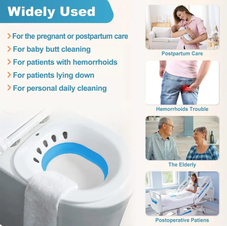 Foldable Sitz Bath for Toilet Seat with Flusher | Postpartum Care, Hemorrhoid Relief, Yoni Steam Basin, BPA-Free & Heat Resistant