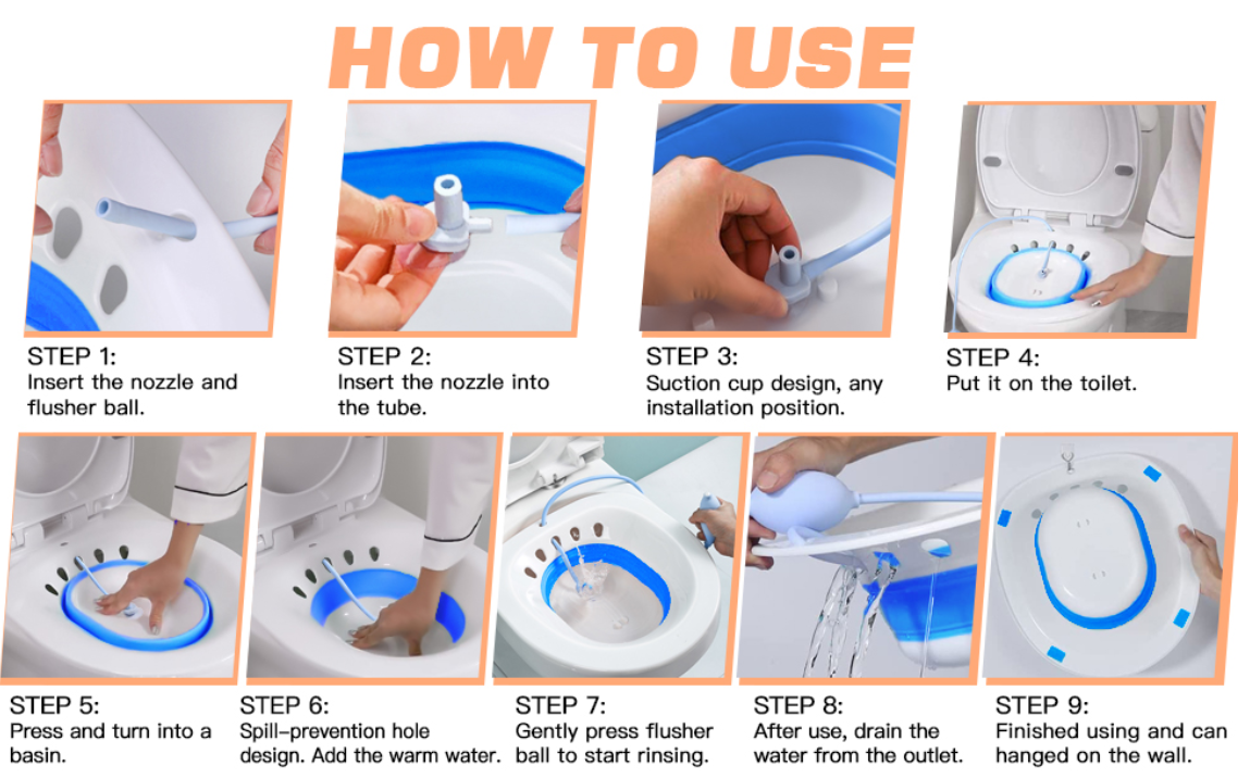 Foldable Sitz Bath for Toilet Seat with Flusher | Postpartum Care, Hemorrhoid Relief, Yoni Steam Basin, BPA-Free & Heat Resistant