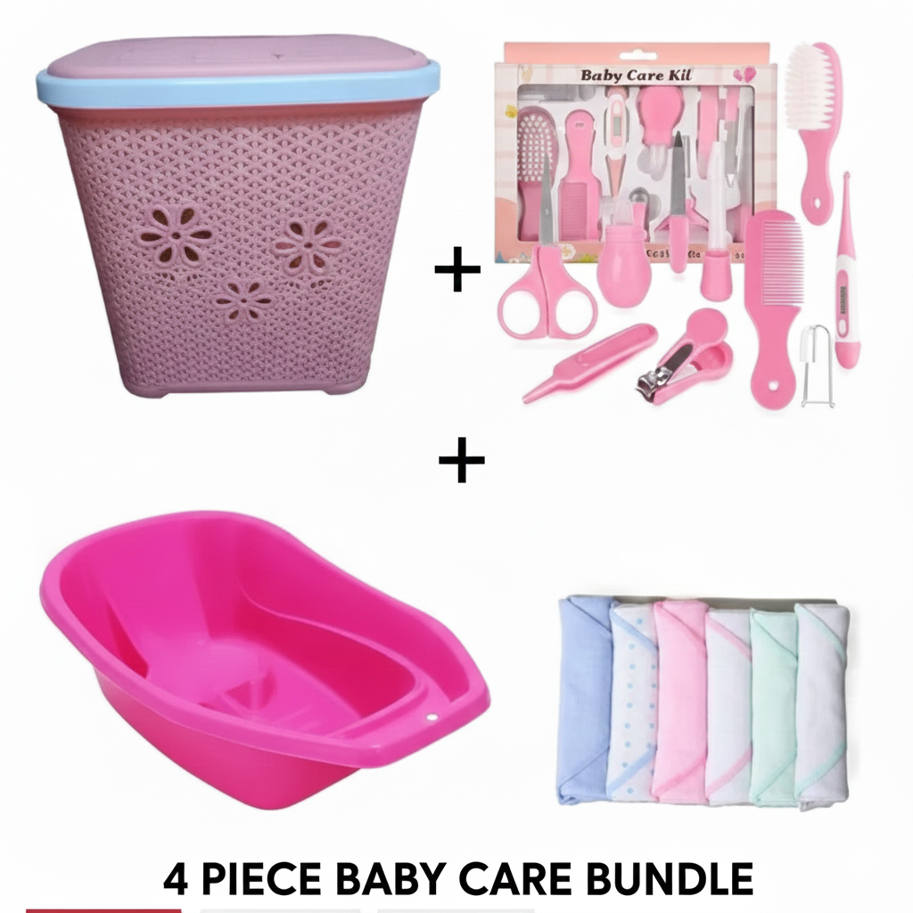 Complete Baby Bath Care Kit | Laundry Basket, Bath Basin, Wash Cloths & 10 piece Grooming Kit | Durable & Stylish