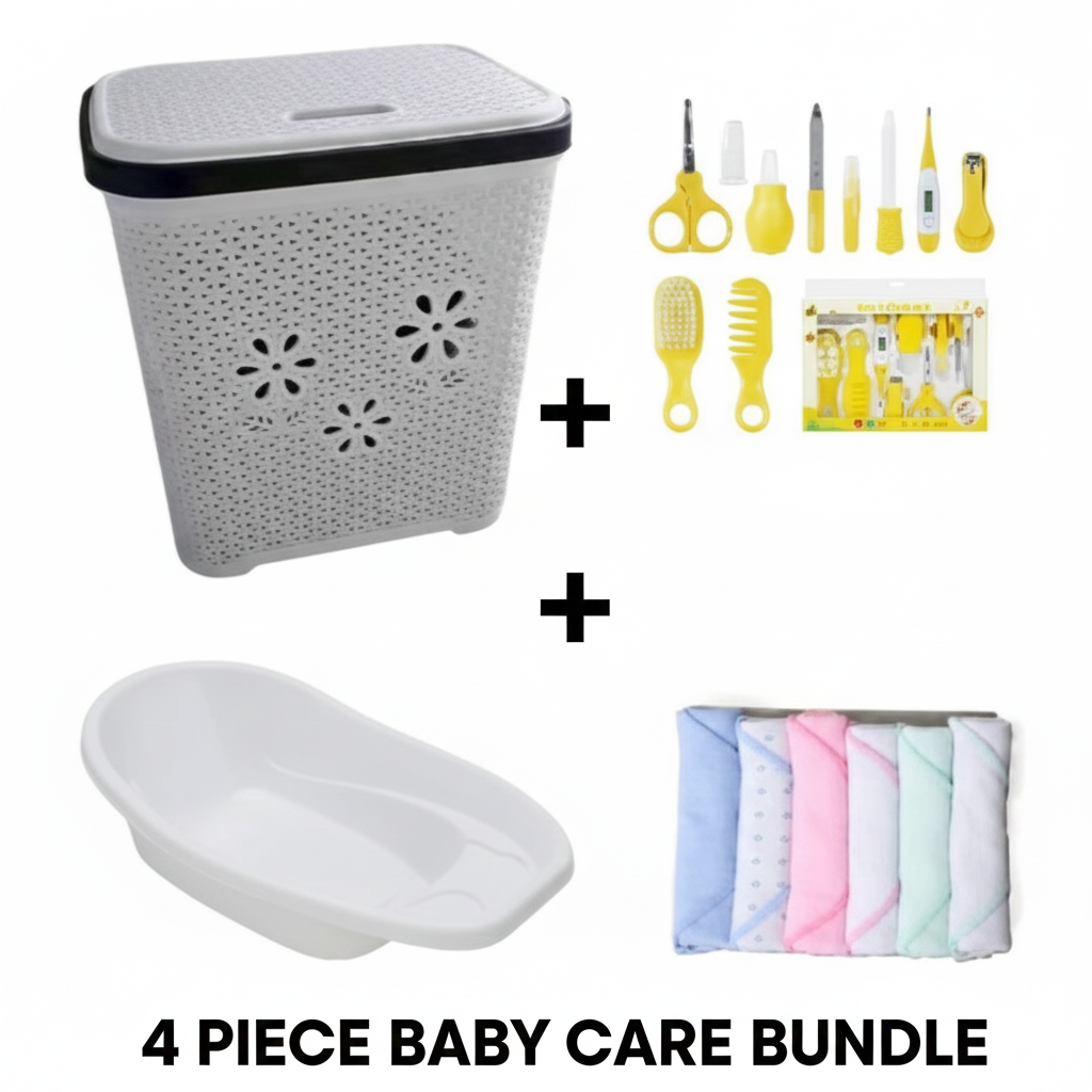 Complete Baby Bath Care Kit | Laundry Basket, Bath Basin, Wash Cloths & 10 piece Grooming Kit | Durable & Stylish