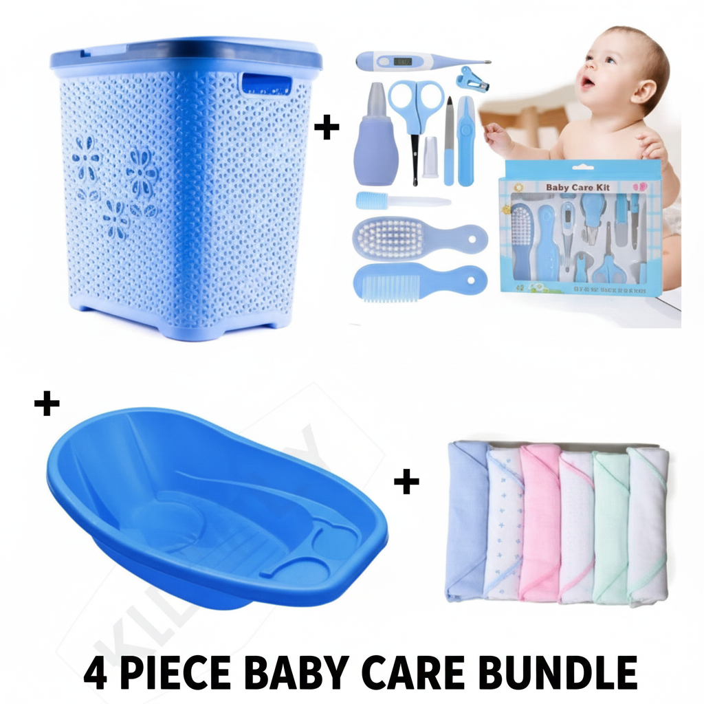 Complete Baby Bath Care Kit | Laundry Basket, Bath Basin, Wash Cloths & 10 piece Grooming Kit | Durable & Stylish