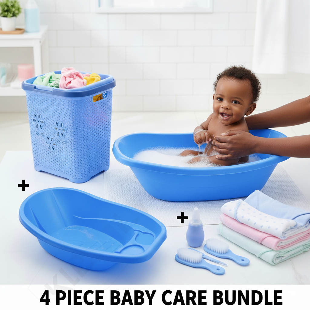 Complete Baby Bath Care Kit | Laundry Basket, Bath Basin, Wash Cloths & 10 piece Grooming Kit | Durable & Stylish