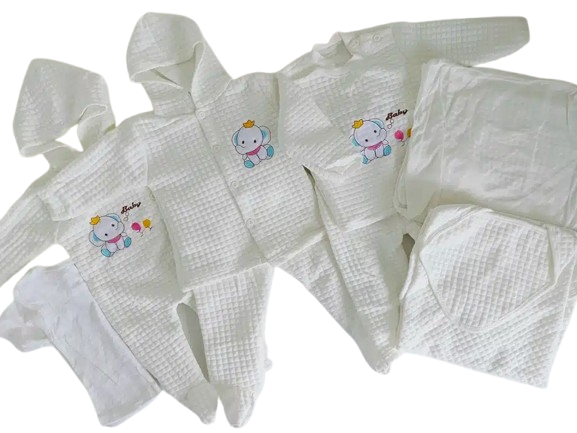 8PCS Newborn Baby Cotton Receiving Set | Soft, Warm & Comfortable Clothes with Cartoon Prints | 0–9 Months, Unisex Baby Outfit