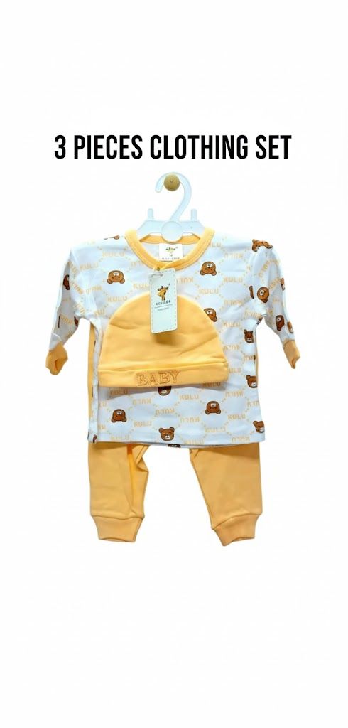 3-Piece Baby clothing Set: Long-Sleeve Top, Trousers & Hat | Pure Cotton Comfort for Infants (Unisex Styles)