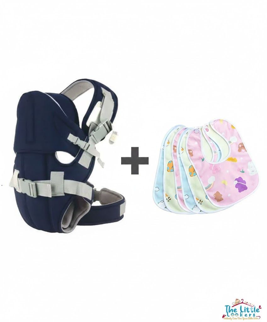 Breathable 3D Mesh Baby Carrier w/ Hip Seat (0-20kg) + 6pcs Soft, Adjustable Bibs Combo - Travel & Everyday Comfort