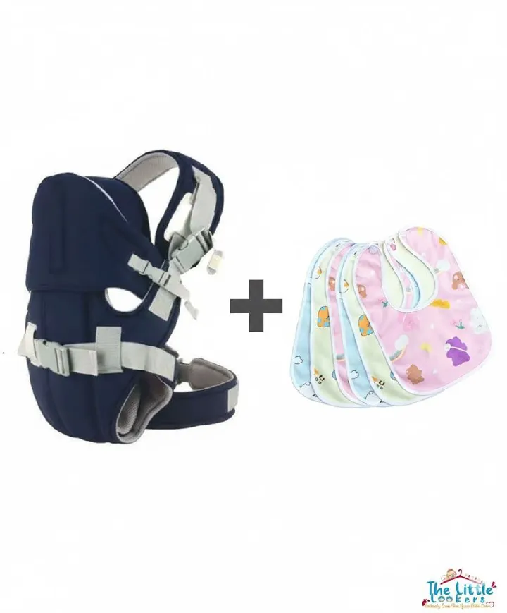 Breathable 3D Mesh Baby Carrier w/ Hip Seat (0-20kg) + 6pcs Soft, Adjustable Bibs Combo - Travel & Everyday Comfort