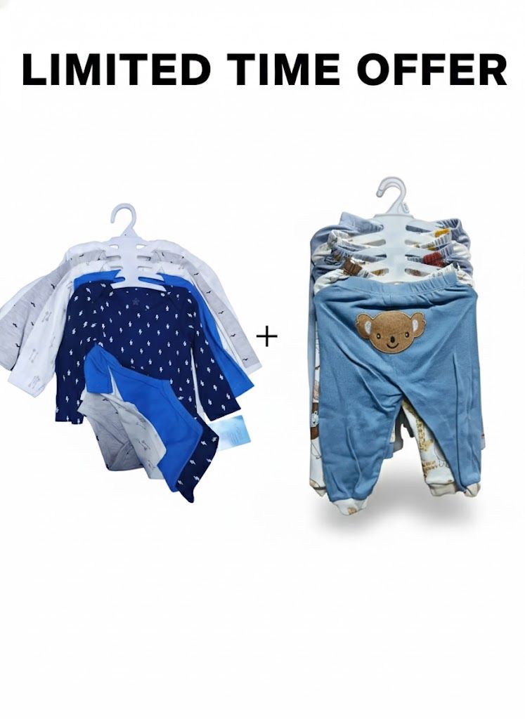 10-Piece Baby Value Combo: 5PCS Long-Sleeve Onesies + 5PCS Matching Trousers | 100% Pure Cotton Essential Set