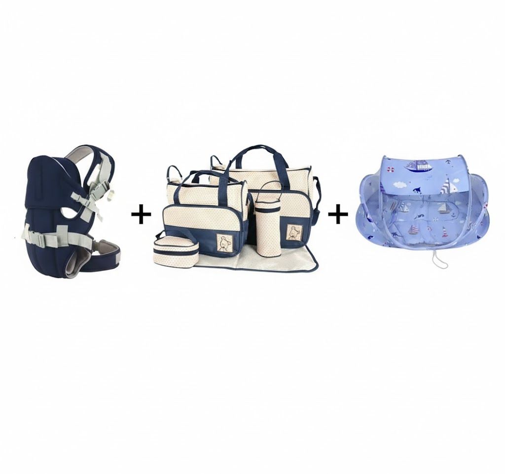 BUNDLE  OFFER- 3-in-1 Baby Travel Essential Bundle: Portable Baby  Nest with Mattress + Ergonomic 5in1  Baby Carrier +5in1 Large Diaper Bag | On-The-Go Comfort Set